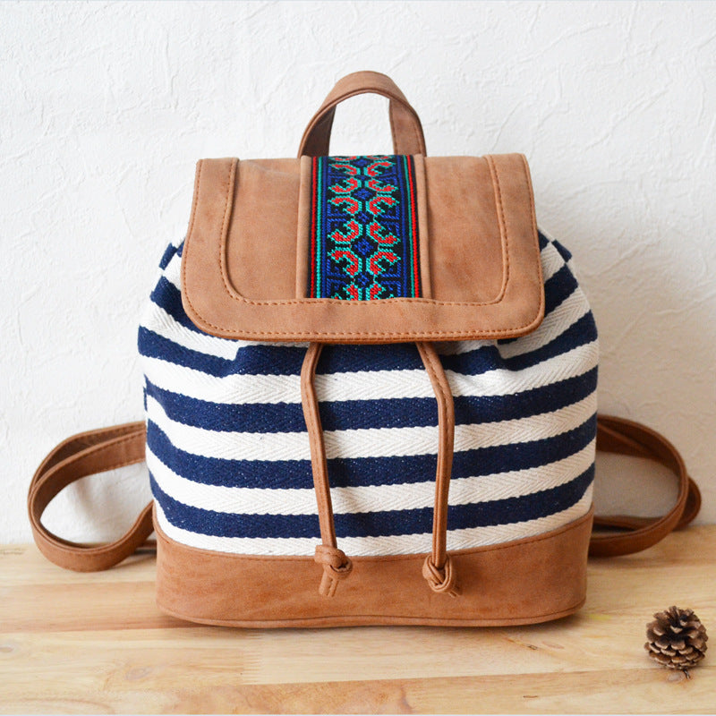 Striped embroidered backpack