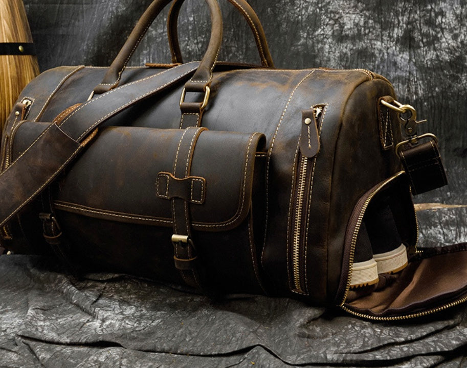 Retro Crazy Horse Leather Men's Travel Bag