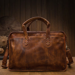 Men's Vintage First Layer Leather Travel Briefcase