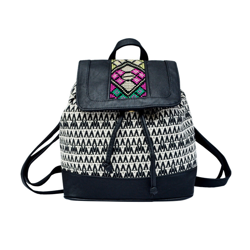 Striped embroidered backpack