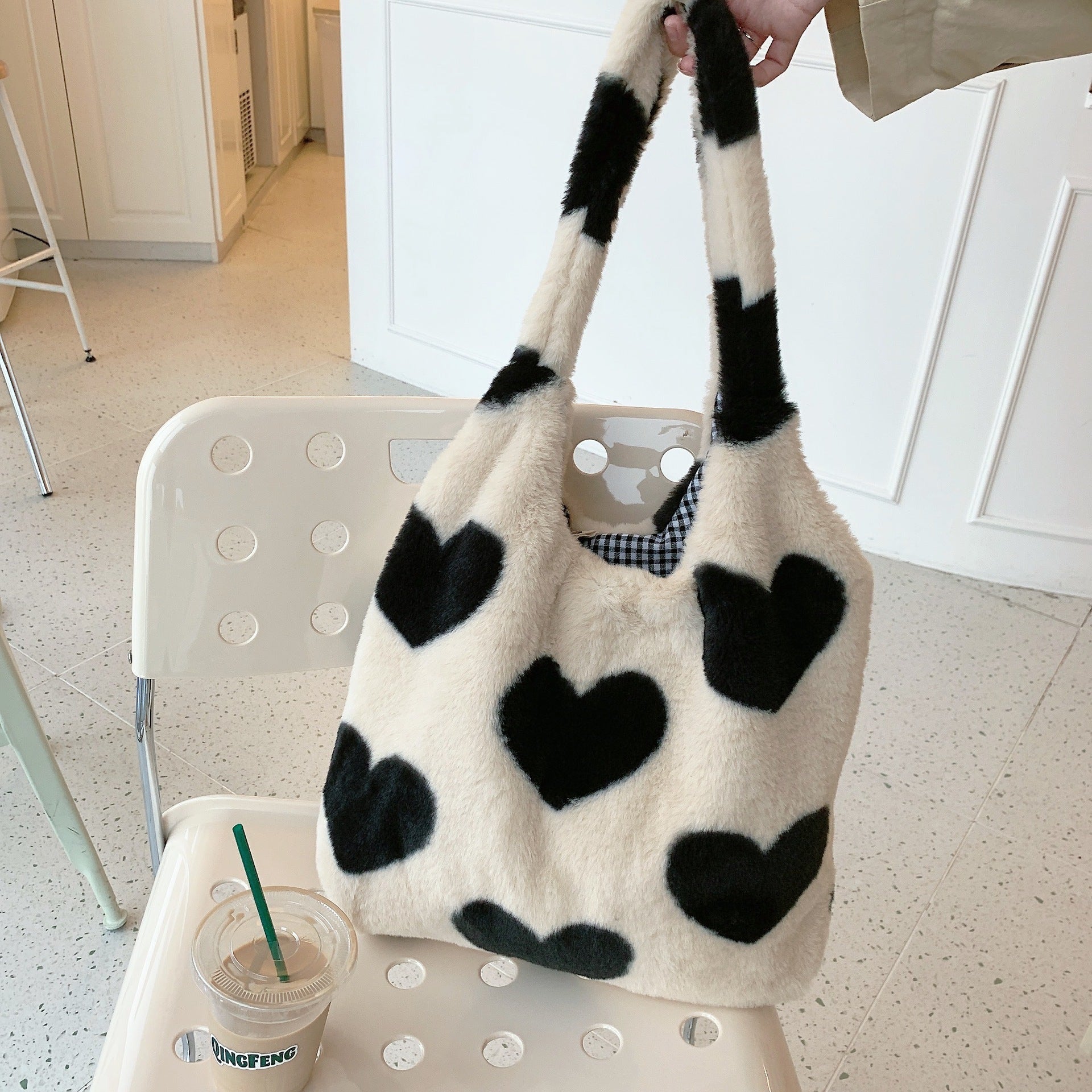 Love Heart Shoulder Bags Double Side Used Winter Underarm Bag Women