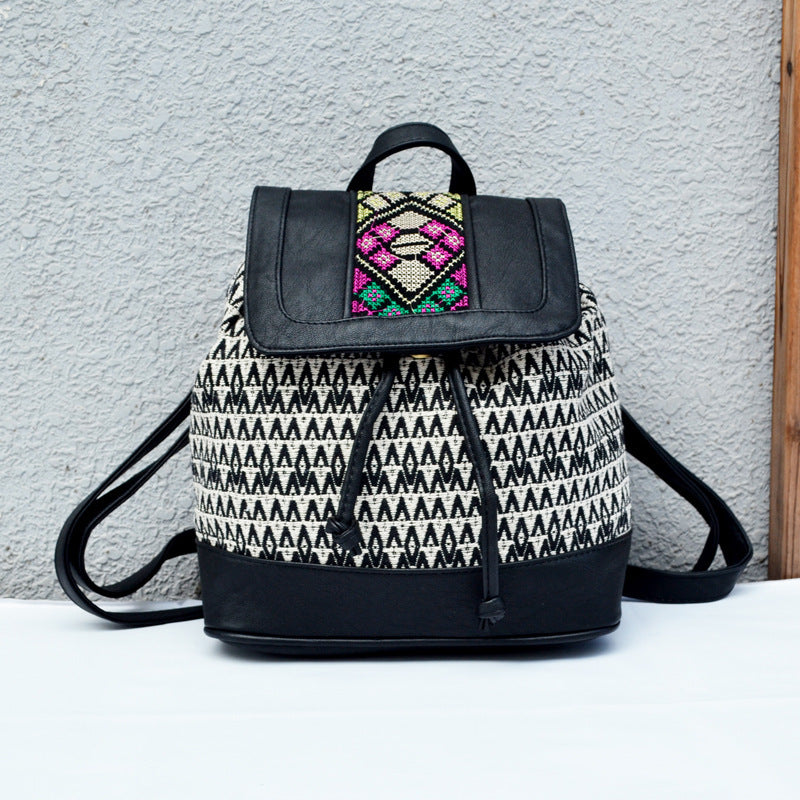 Striped embroidered backpack