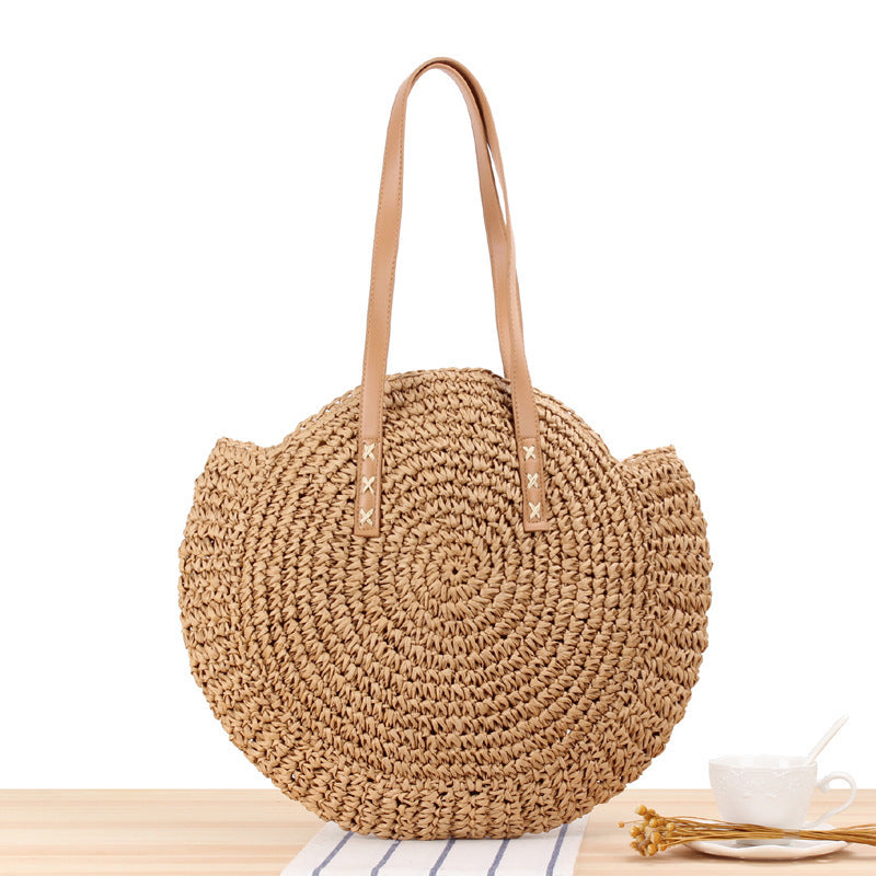 Simple Round Shoulder Bag Straw Handbag Summer Beach Bags